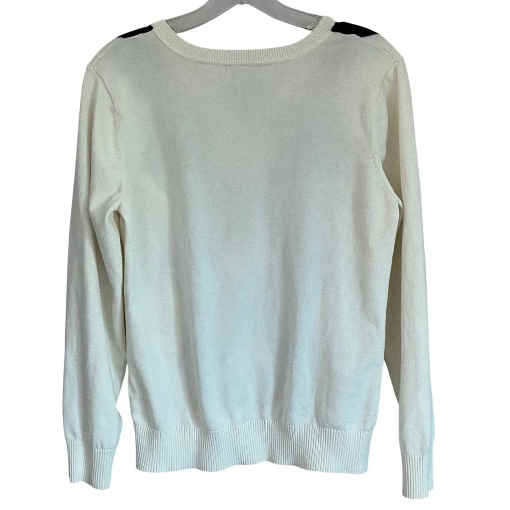 IZOD Womens Argyle V-Neck Sweater White Black Grey 100 Cotton‎ Long Sleeve L